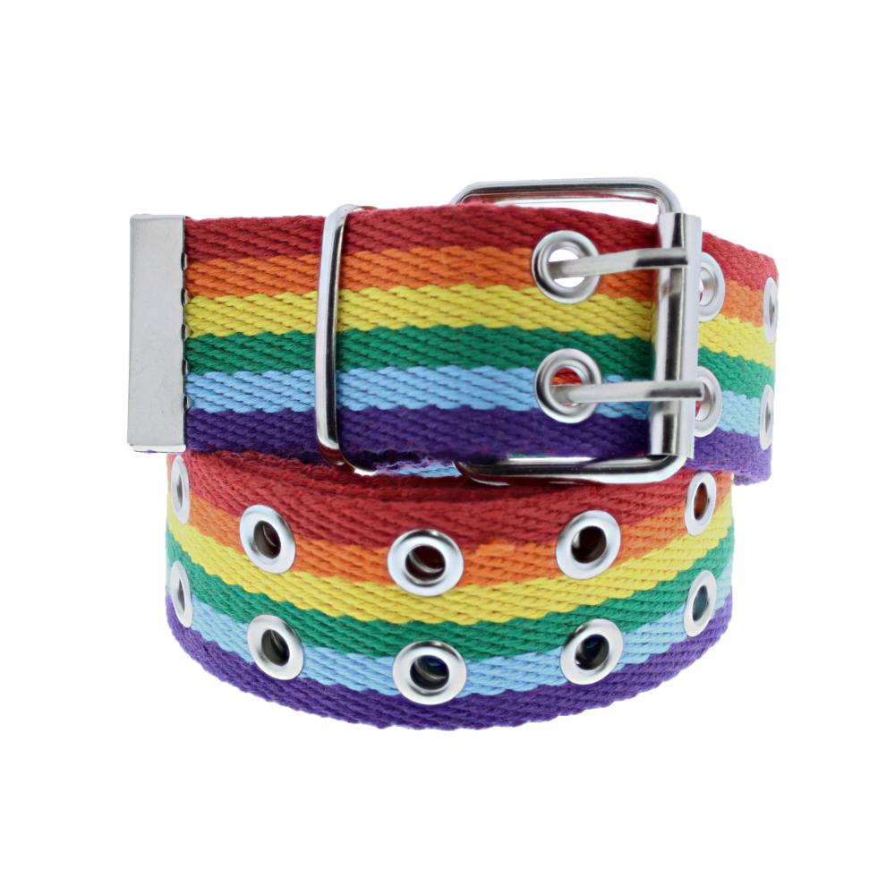 Zac's Alter Ego - Adjustable Rainbow Double Eyelet Canvas belt - Rainbow